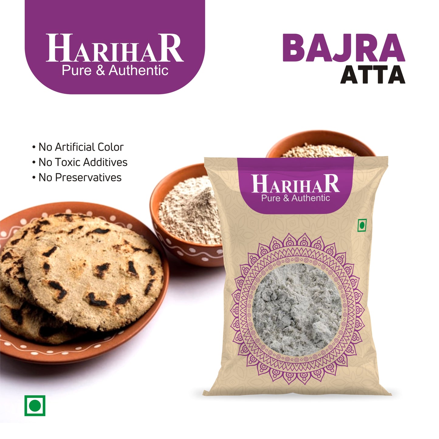 Fresh Gluten Free Bajra Atta | Pearl Millet Flour | 900 GM