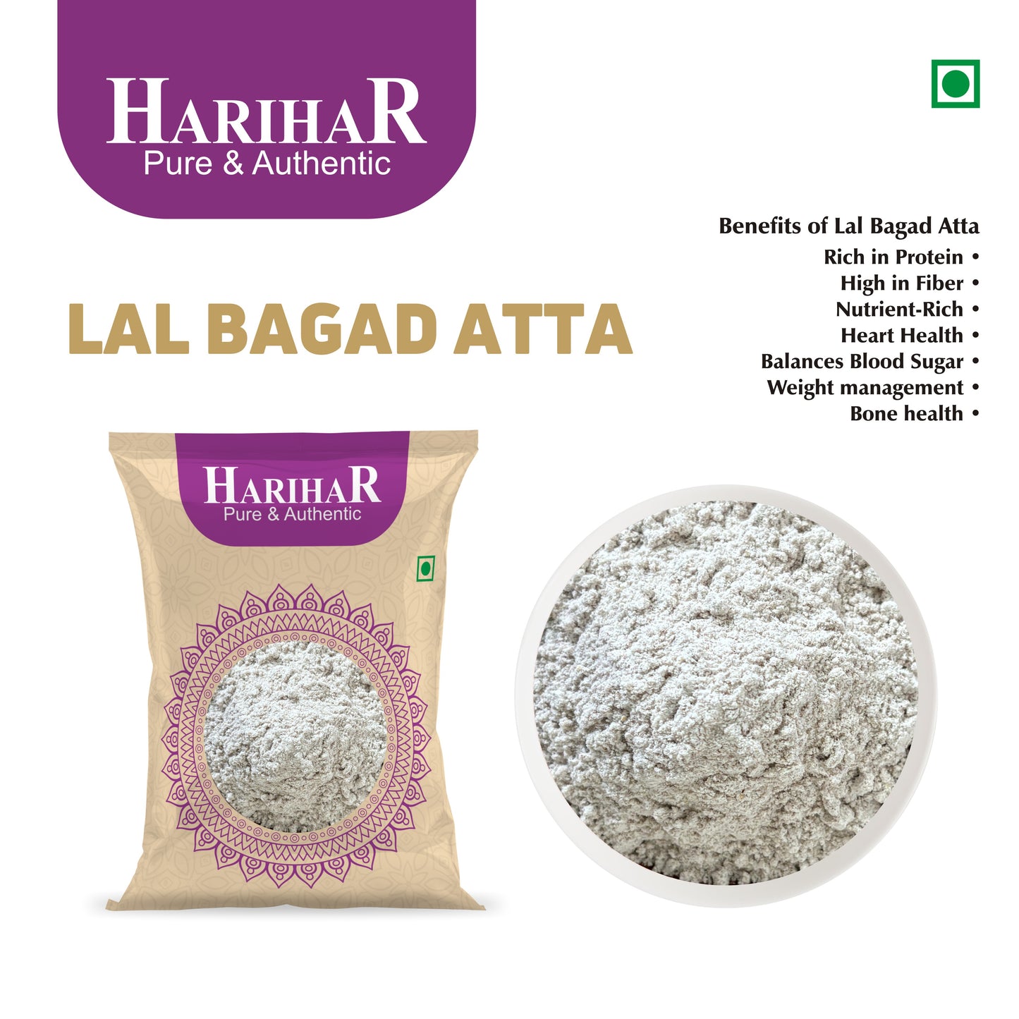 Fresh Gluten Free Lal Bagad Atta | 900 GM