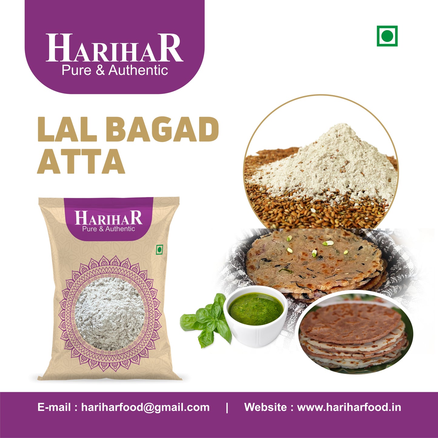 Fresh Gluten Free Lal Bagad Atta | 900 GM