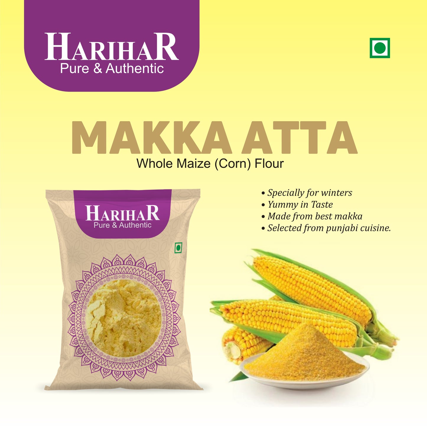 Fresh Gluten Free Makka Atta | Corn Flour | Maize Flour | 900 GM