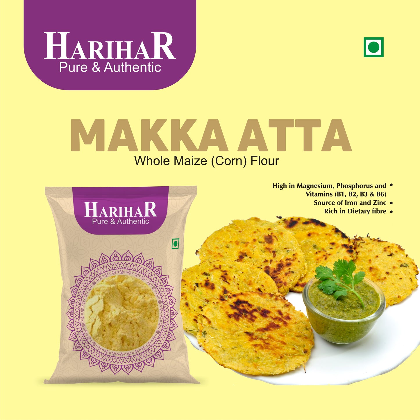 Fresh Gluten Free Makka Atta | Corn Flour | Maize Flour | 900 GM